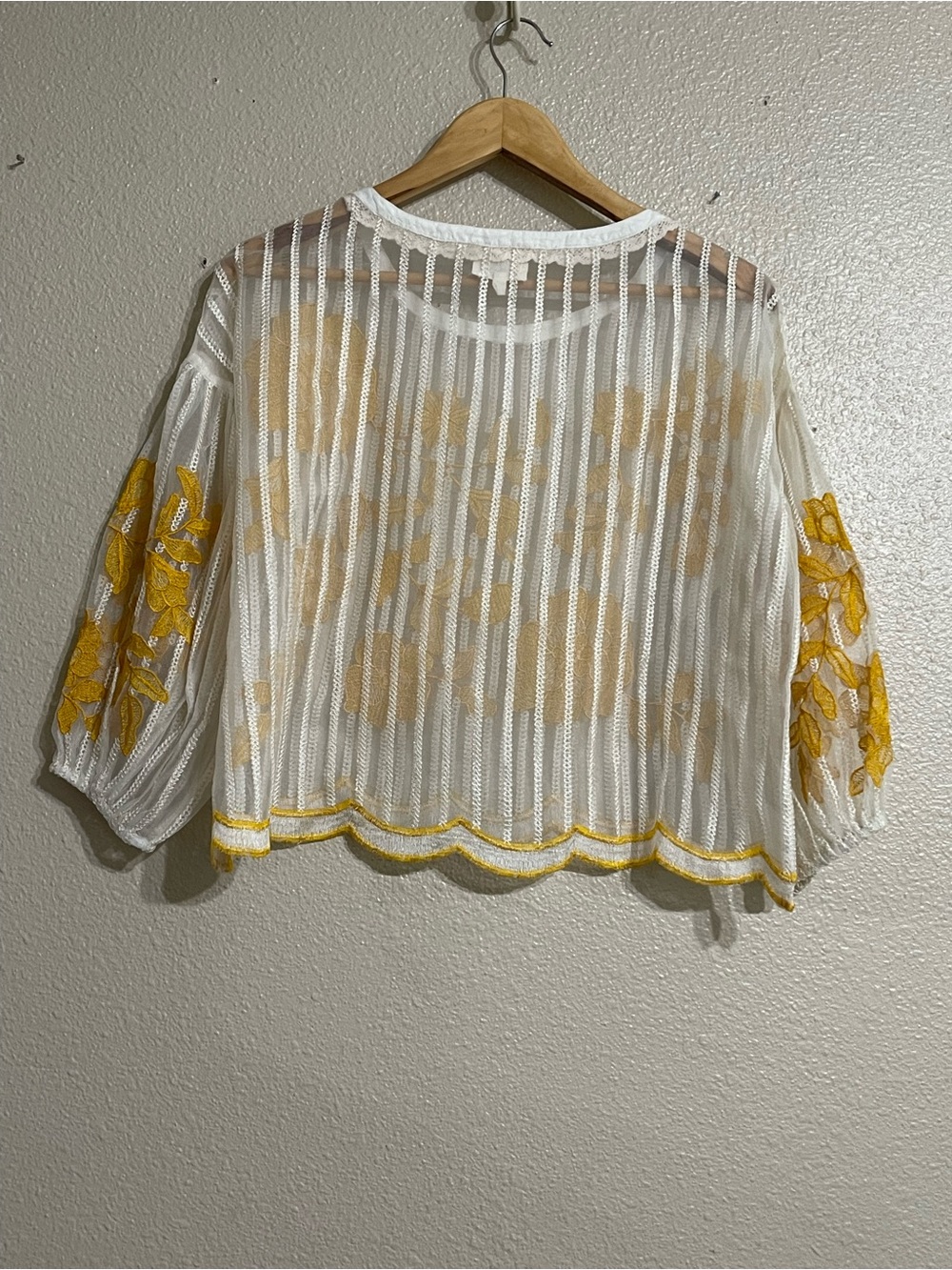 Bohme White Sheer Floral Embroidered Top with Yellow Flowers - Picture 3 of 10